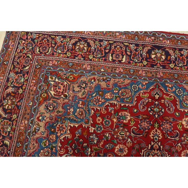 Textile Mashad Rug 9’7” X 12’3” Red Wool Vintage Traditional Hand-Knotted Carpet For Sale - Image 7 of 14
