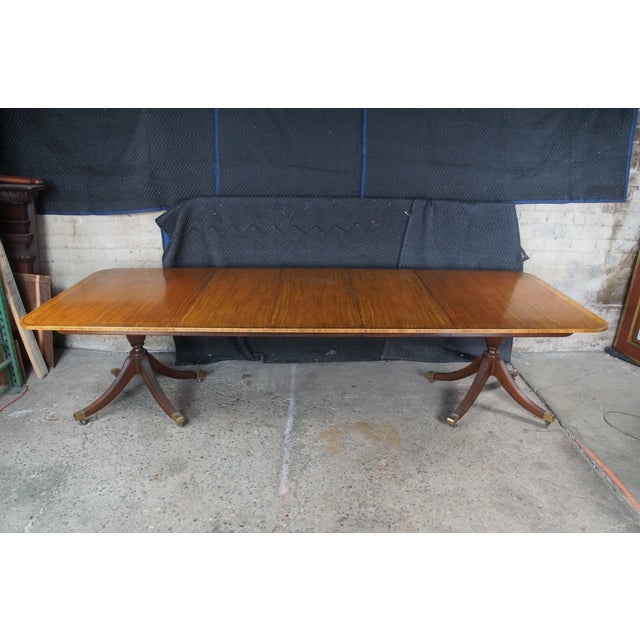Late 20th Century Baker Satinwood & Mahogany English Regency Duncan Phyfe Style Dining Table 122" For Sale - Image 17 of 18