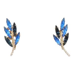 Vintage 1960s Signed Napier Faux-Sapphire & Faux-Blue Topaz Leaf Clip Earrings - 2 Pieces