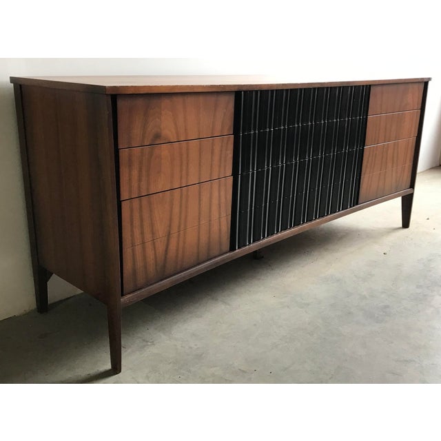 Unagusta Strata Mid Century Modern Walnut Curved Dresser/Credenza