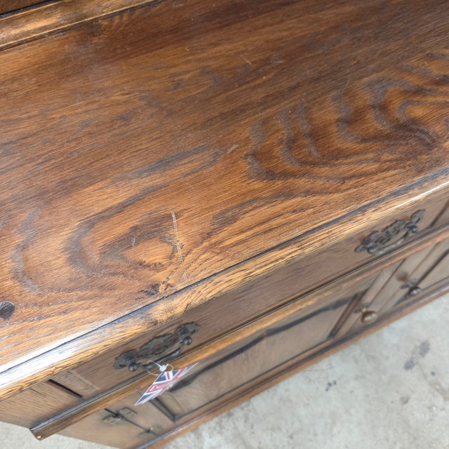Mid 20th Century English Oak Paneled 5 Door & 3 Drawer Dresser and Rack With Shaped Frieze For Sale - Image 11 of 18