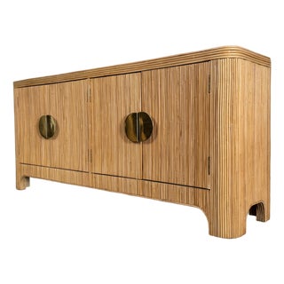 Italian Style Rattan Mid Century Sideboard With Brass Hardware For Sale