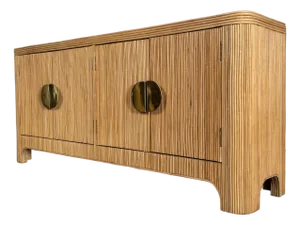 Italian Style Rattan Mid Century Sideboard With Brass Hardware