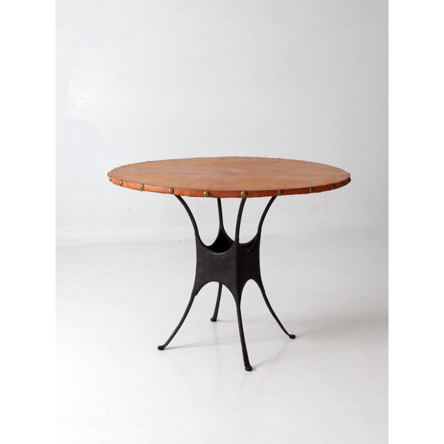 Mid-Century Leather and Iron Round Dining Table For Sale - Image 6 of 16