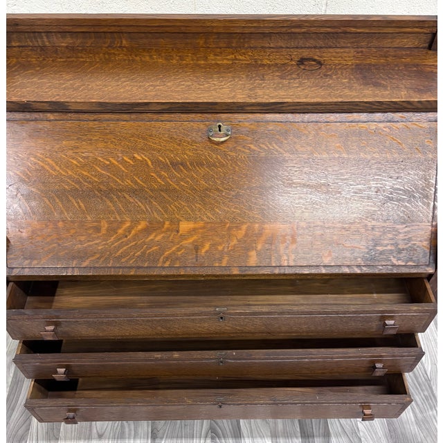Arts & Crafts Antique Cron-Kills Co. Arts & Crafts Mission Tiger Oak Secretary Desk For Sale - Image 3 of 13