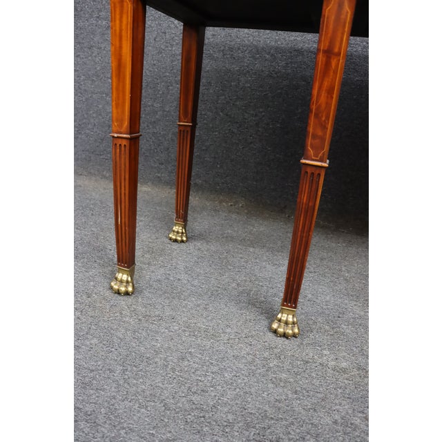 Brown Maitland-Smith Mahogany Inlaid Console Table With Six Drawers and Brass Paw Feet For Sale - Image 8 of 15