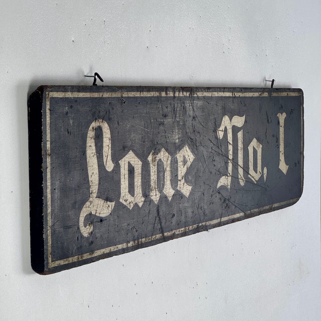 Charcoal Vintage Double Sided "Lane No. 1" Railway / Station / Racing Wooden Sign For Sale - Image 8 of 12