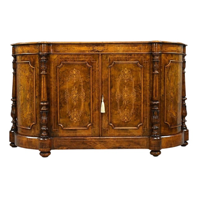 Victorian Burr Walnut Marquetry Credenza, 1860 For Sale
