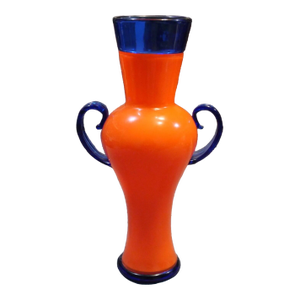 2001 Ipso Facto Art Glass Contemporary Style Orange/Blue Double Handled Vase