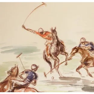 Print, Meadow Brook Four Polo Players Art: 13 1/2" x 10 1/2" Frame: 13 3/4" x 11 1/2"