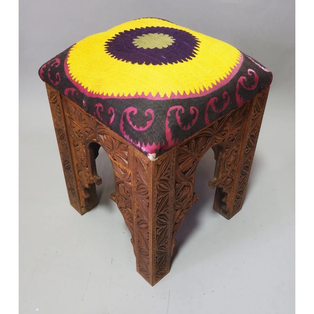 Vintage Hand-Carved Wooden Stoll Chair, Afghanistan For Sale - Image 6 of 12