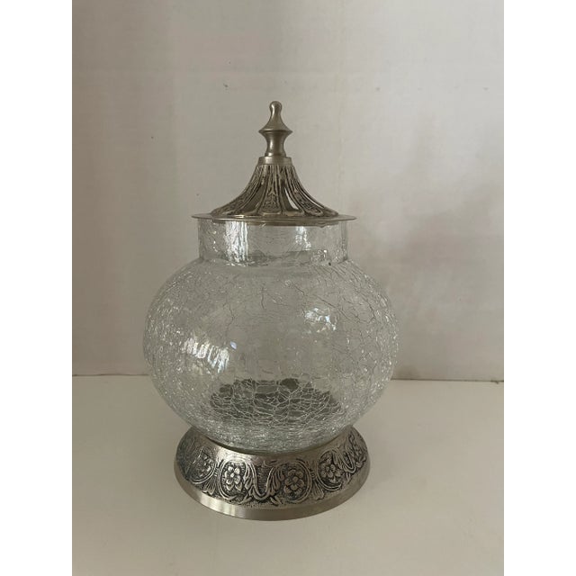 Antique Crackled Glass & Silver Plate Covered Biscuit/ Cookie Jar For Sale - Image 4 of 7