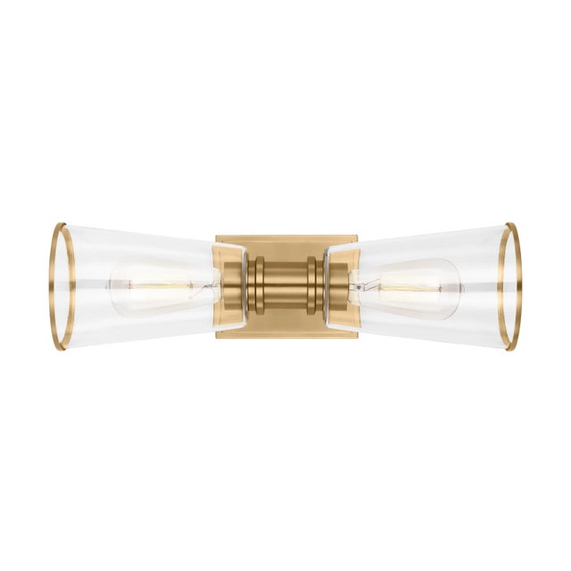 2020s Chapman & Myers by Visual Comfort Studio Alessa 2-Light Bath Vanity Linear Sconce in Burnished Brass For Sale - Image 5 of 9