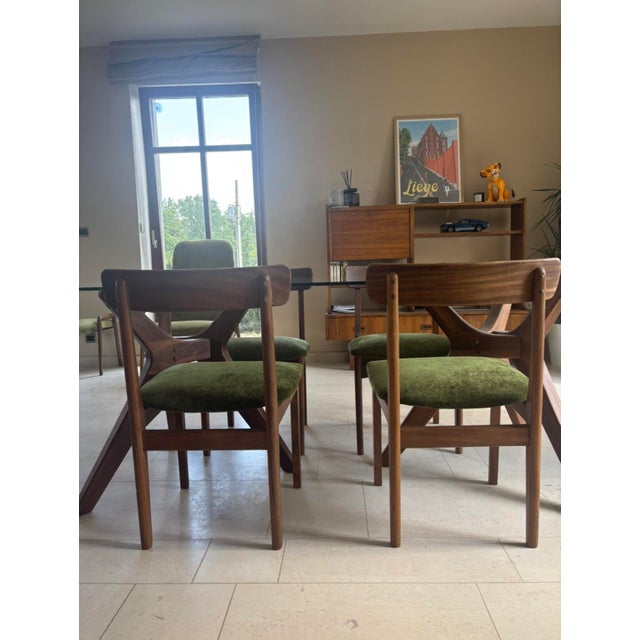 Scandinavian Green Velvet Chairs, 1970s, Set of 4 For Sale - Image 4 of 10
