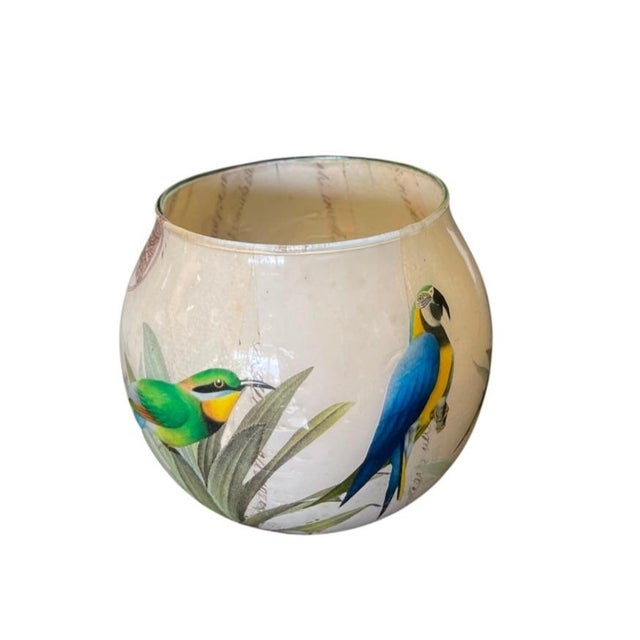 2000 - 2009 Vintage Tropical Avian Decoupage Glass Hurricane Bowl For Sale - Image 5 of 12