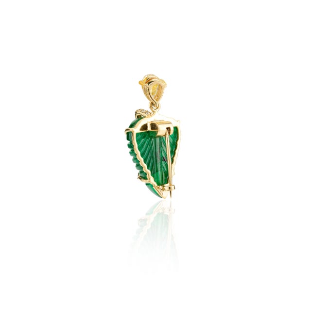 Not Yet Made - Made To Order Contemporary 9.99 CTS Carved Leaf Emerald Diamond Chic Brooch Pendant For Sale - Image 5 of 12