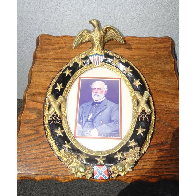 Traditional Vintage Picture W British Gentleman W Ceramic Frame & Eagle Motif & Stars For Sale - Image 3 of 12