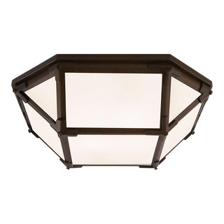 Suzanne Kasler for Visual Comfort Signature Morris Flush Mount in Antique Zinc with White Glass For Sale