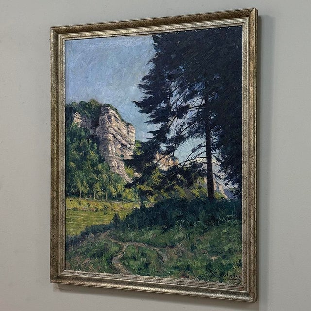 Traditional Framed Oil Painting on Canvas by Eugène Collignon (1876–1961) 'Banks of the Meuse River' For Sale - Image 3 of 16