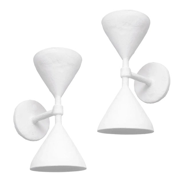 White Bespoke Gaston Double-Arm Plaster Sconces - a Pair For Sale - Image 8 of 8