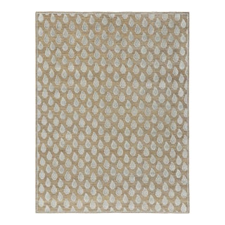 Rug & Kilim’s Modern Block Print Rug in Beige with White and Blue Floral Pattern - 4x6 For Sale