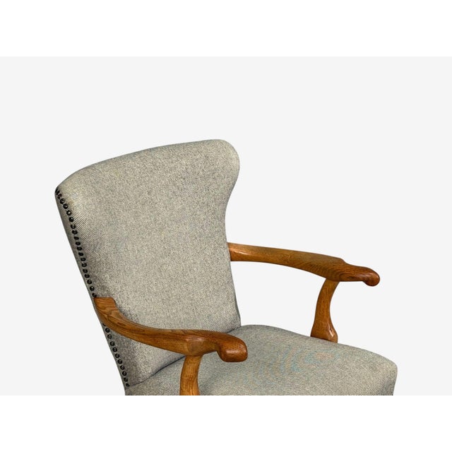 Danish Cabinetmaker, Armchairs, Oak, Gray Wool, Denmark, 1950s For Sale In New York - Image 6 of 12