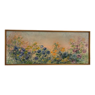 Vintage L. Spiegel Signed Panoramic Wildflower Garden Oil Painting, Circa 1960s For Sale
