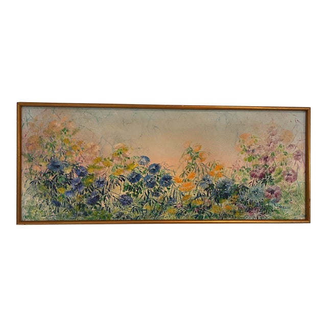 Vintage L. Spiegel Signed Panoramic Wildflower Garden Oil Painting, Circa 1960s For Sale