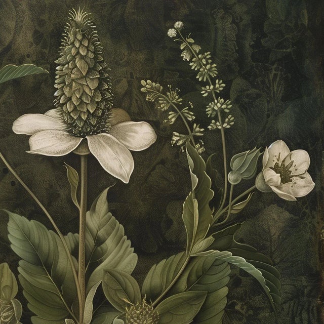 Campaign 18" X 18" Original Fine Art Botanical Print - Dark Green Grisaille For Sale - Image 3 of 5