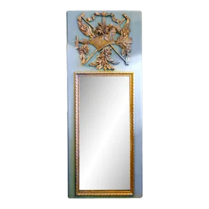 1940s Giltwood and Blue-Grey Framed Trumeau Mirror in Louis XVI Style