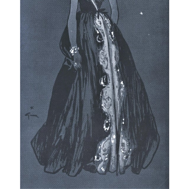 René Gruau 1946 Pair Matted Vintage Mid-Century Evening Fashion Prints by Gruau For Sale - Image 4 of 8