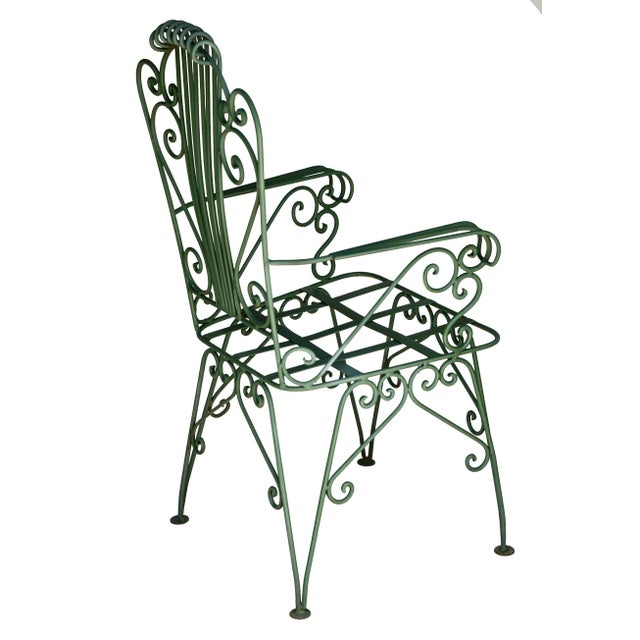 American 1950s Iron Garden Chairs in Moss Green - Set of 4 For Sale - Image 3 of 11
