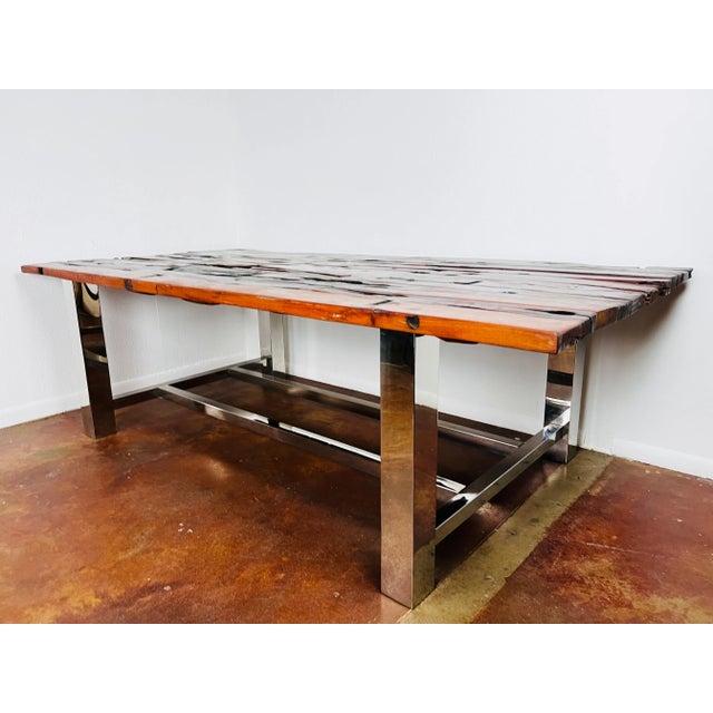 Raw Wood & Chrome Dining Table For Sale - Image 4 of 12