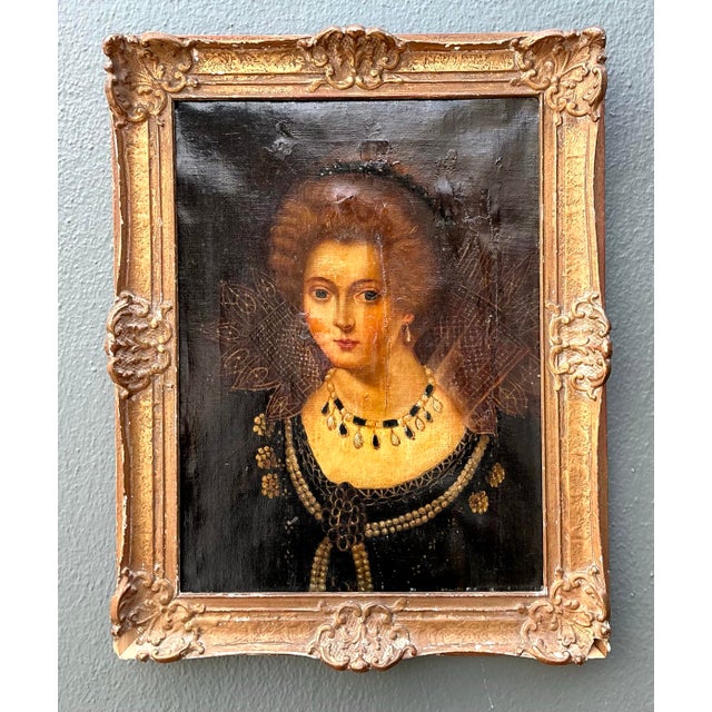 Vintage Original 19th Century Oil Portrait on Canvas For Sale - Image 12 of 12