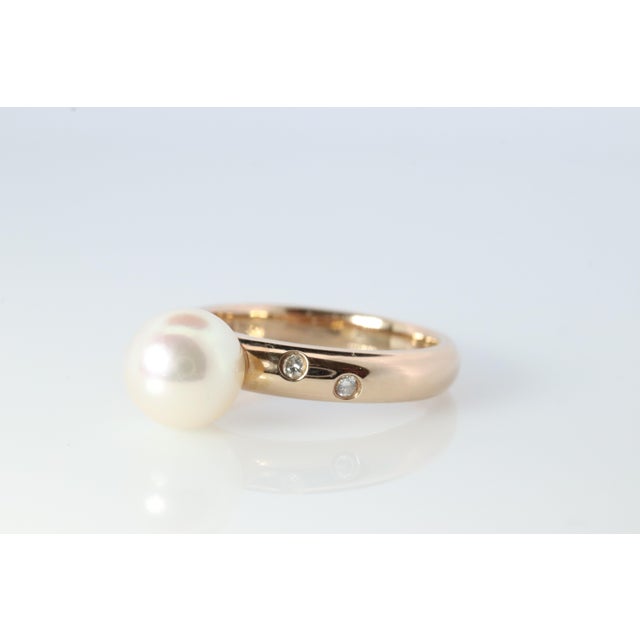 1990s Genuine 18k 750 Solitaire Akoya Pearl and Diamond Bezel Set ...