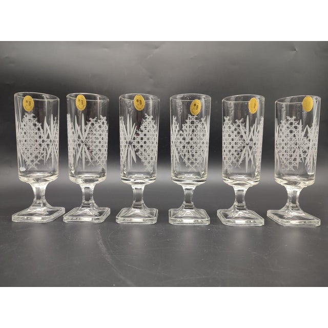 Mid-Century Crystal Glasses with Etched Lattice Decor from A.M. Manufacture, 1950s, Set of 6 For Sale - Image 11 of 11