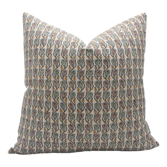 Fabdivine Artisan Block Print Throw Pillow Cover 16x16 Inch Thick Linen-Kersangri For Sale