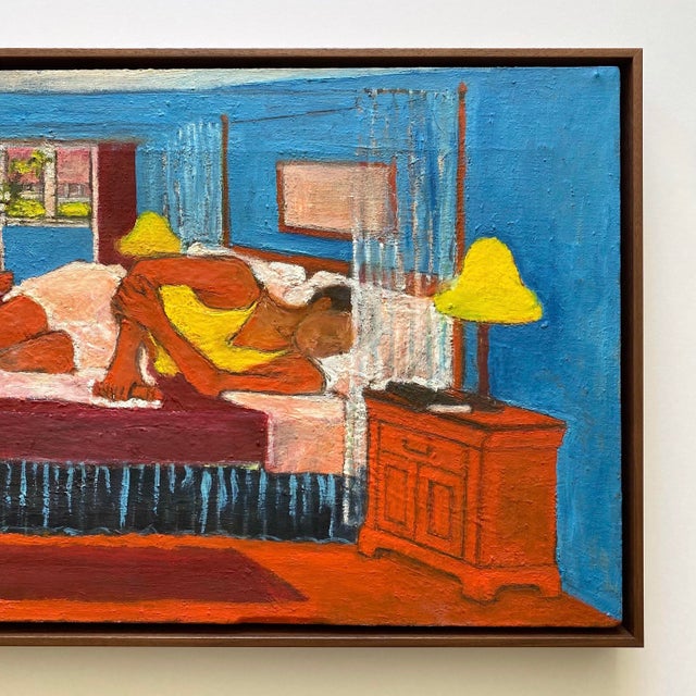 Mid-Century Modern Matisse Style Vintage Mid Century Modernist " Bedroom, Afternoon Napping " Framed Original Post-Impressionist Impasto Oil Painting on Linen For Sale - Image 3 of 18