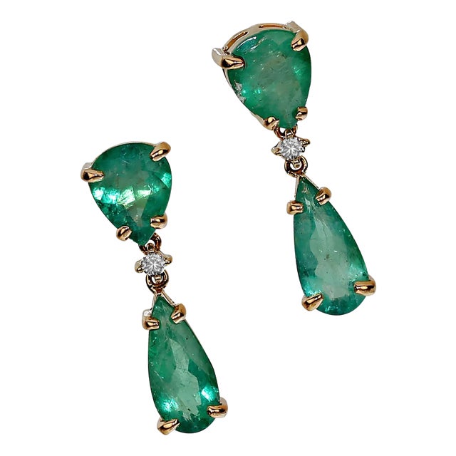 Sparkling Dangle Brazilian Emerald Earrings May Birthstone - 2 Pieces For Sale