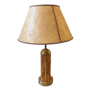 A 1970 Mid-Century Modern Gilt Metal and Bamboo Italian Table Lamp For Sale