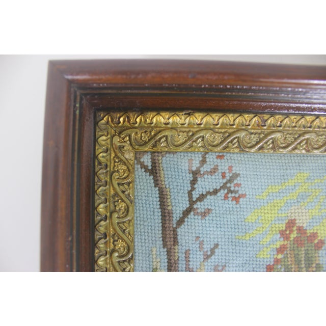 Early 20th Century Needlepoint in Antique Wood Frame With Giltwood Cottagecore Country Style Embroidered Picture For Sale - Image 10 of 10