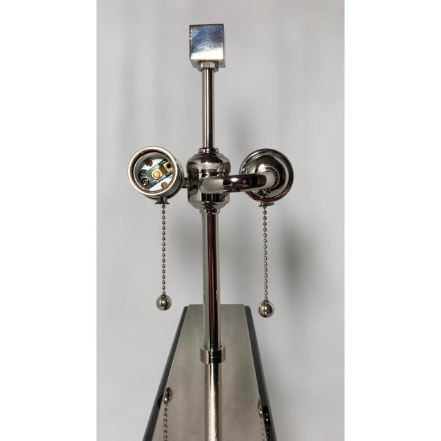 Williams Sonoma Wide Black Crystal Block Lamp – Polished Nickel Hardware For Sale - Image 11 of 18