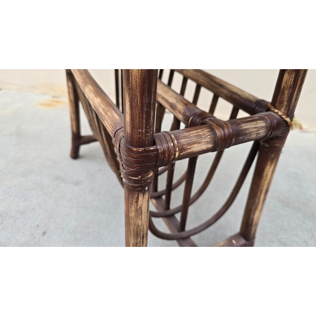 Vintage Rustic Coastal Bamboo Rattan Brown Magazine Rack Side Table For Sale - Image 14 of 14