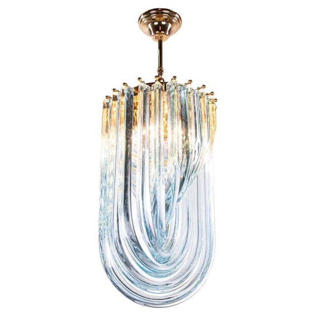 Aquamarine Murano Glass Triedri Curvati Chandelier from Venini, Italy, 1980s For Sale - Image 14 of 14