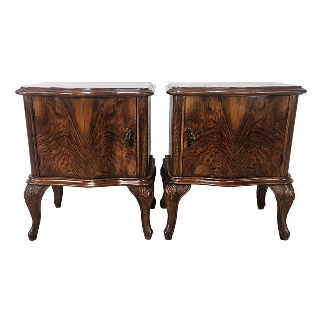 Chippendale Bedside Tables with Curved Doors and Carved Legs, 1950, Set of 2 For Sale