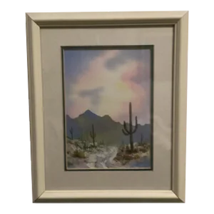 Original Watercolor Landscape Sonoran Desert, Signed Witherspoon, Framed and Doubled Matted