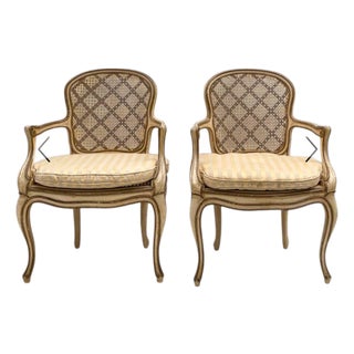 1950s French Louis VI Style Gilt and Painted Bergere Chairs, Pair For Sale