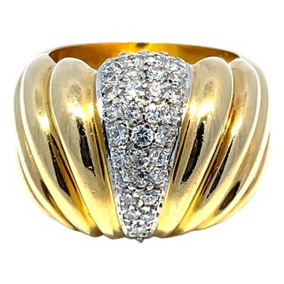 18k Yellow & White Gold Stripe Design Diamond Ring, Size 7 For Sale