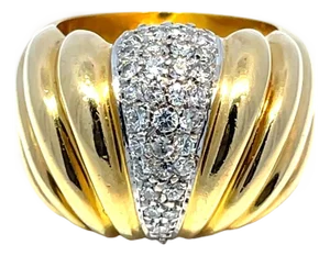 18k Yellow & White Gold Stripe Design Diamond Ring, Size 7