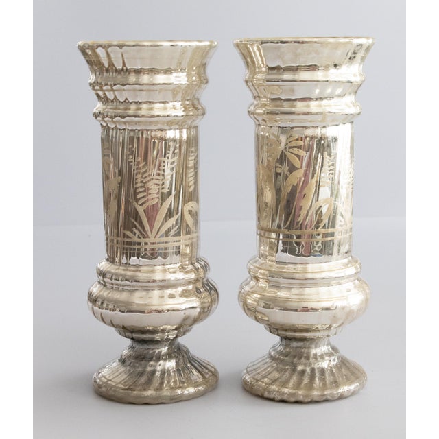 Rustic European Large 19th Century French Silvered Mercury Glass Vases - A Pair For Sale - Image 3 of 12